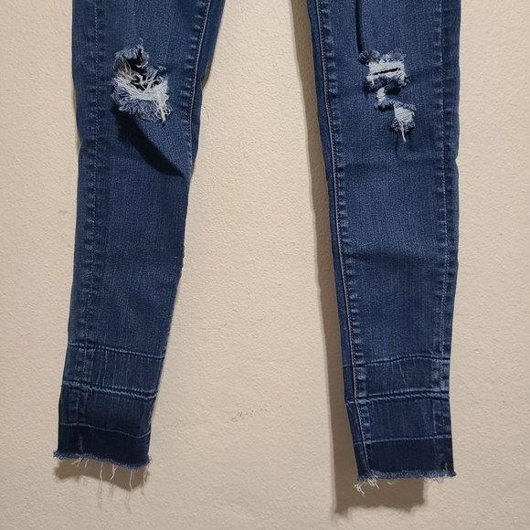American Eagle Distressed Super Stretch Skinny Jeggings Size 2 Dark Wash - Picture 3 of 6